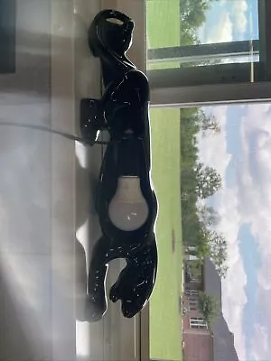 $150 • Buy Vintage MCM 1950s Black Panther Cat Ceramic Long Lean 19” TV Lamp Light WORKS