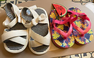 2 Pairs Sandals Mothercare Baby Girl White Bow Size 4 Matalan Flip Flops BNWT • £3.99