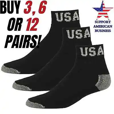 Mens Black Ankle Sport Socks  Quarter USA Cotton Crew Sock  Size 9-11 10-13 Lot • $6.75