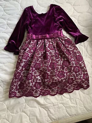 Excellent Condition Purple Velvet And Lace Party Dress Age 10 • £14.99