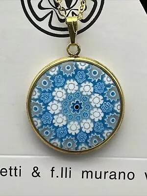 Gold-Plated Silver - Authentic Murano 25mm Millefiori Pendant Necklace - MI 35 • $25.99