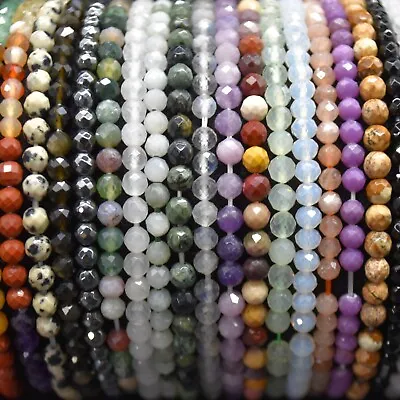 Gemstone 4mm FACETED Round Beads Bracelet Sample Strand-Various Stones 1 Count • £6.99