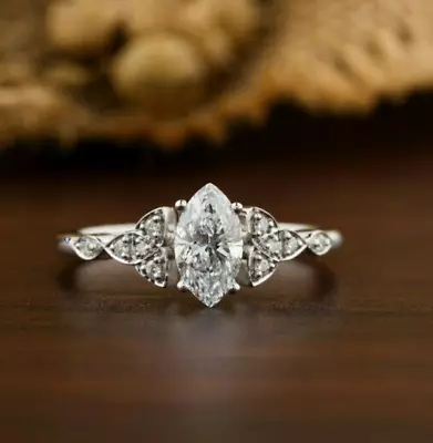 1.20CT Marquise Cut White Simulated 925 Silver Vintage Style Unique Wedding Ring • $73.16