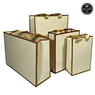 Gift Bags Carier Bags Ribbon Handle High Quality Bags Cream With Gold Frame • £176