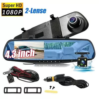 Dual Dash Cam 1080P HD Rearview Mirror Car DVR Camera Front Rear Video Recorder • $21.99