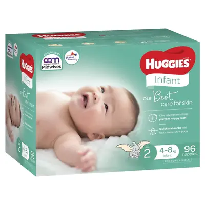 $42.49 • Buy Huggies Infant Nappies Size 2 (4-8kg) 96 Count