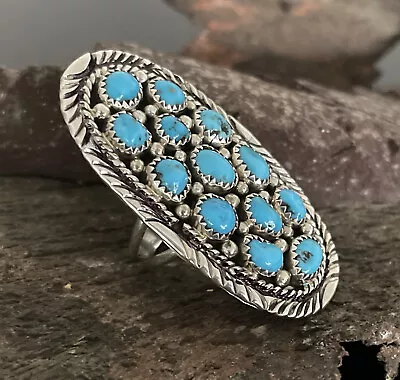 Vintage Sterling Silver Navajo Mh Merle House Turquoise Ring Size 9.25 • $200