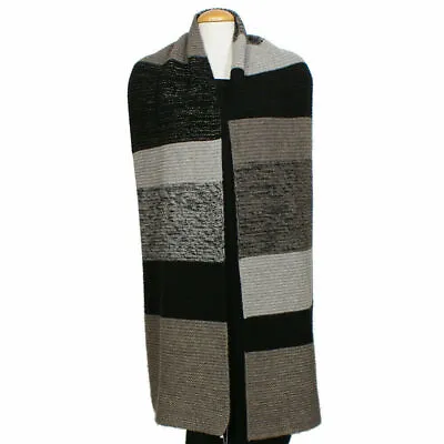 EILEEN FISHER Black Gray Gold Sparkle Yak Merino Color Block Long Scarf • $129.99