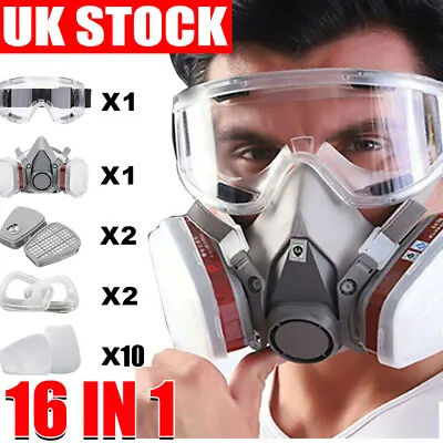 For 6200 16IN1 Full Face Gas Mask Chemical Paint Spray Vapor Respirator Reusable • £10.89