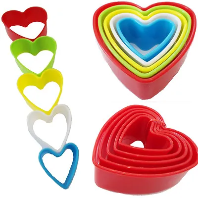 5 Cookie Cutter Heart Shape Biscuit Pastry Plastic Mould Mold Baking Tools Decor • £6.49