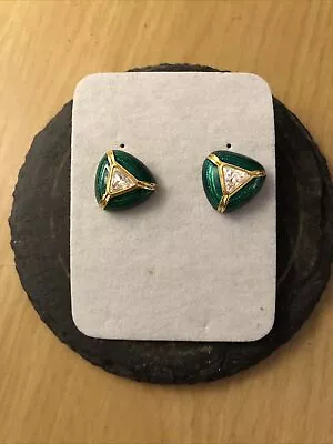 Vintage Cabouchon Earrings - 18ct Gold Plate With Emerald Green  • £14.99