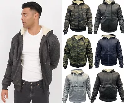 Mens Sherpa LINED Fleece Thermal Hooded Fur Jackets Thick EXTRA Warm Coat • £14.99