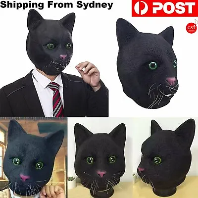 1PC Black Cat Head Mask Animal Halloween Costume Creepy Theater Prop Latex Party • $20.88