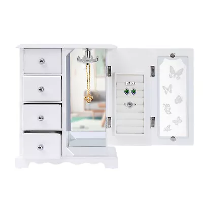 Jewelry Box Mirror 4 Drawer Storage 360° Rotatable Hook Organizer Storage Box • $52