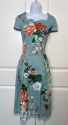 ZAFUL Women's Teal Floral Sweetheart Neckline Dress With Zipper Cap Sleeve XL • $23.74