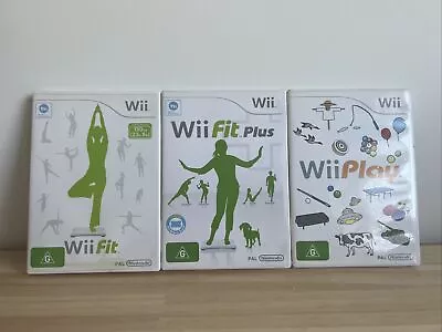 BUNDLE - Wii Fit Wii Fit Plus & WiiPlay Nintendo Wii Games - Free Postage 🎮 • $21.17
