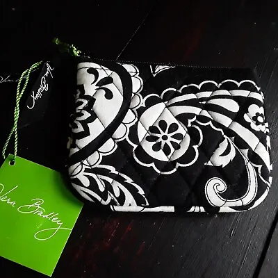 Vera Bradley Midnight Paisley Coin Purse Zip Closure Black White NWT NEW • $10.95