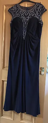 Navy Blue Beaded Long Maxi Dress - Ballgown Cruises Prom - Chest 40” • £50