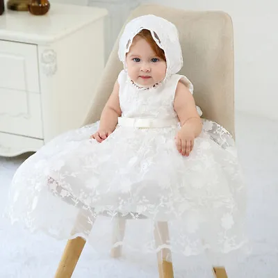 £24.99 • Buy Baby Embroidery Lace Baptism Dress Blossom Christening Birthday Gown With Bonnet