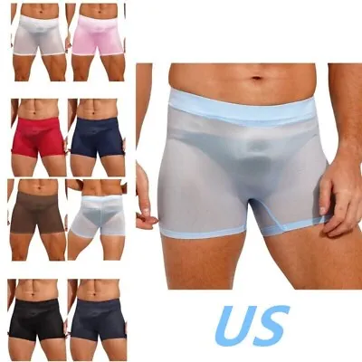 US Men's Transparent Glossy Boxers Briefs Shorts Bulge Pouch Panties Underwear • $8.75