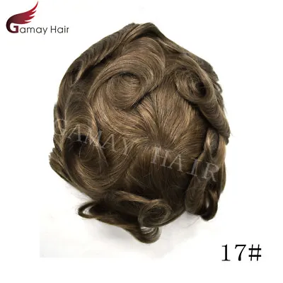 Mens Toupee French Lace Human Hair Front Bleached Knots Wig Hairpiece For Men Q6 • $229