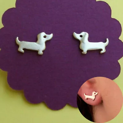 Dachshund Stud Uk Cute  Silver Earrings Gift  Dog Sausage  Weeiner Doxie  Pet • $7.45