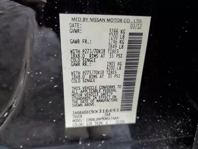 Driver Left Air Bag Driver Roof Crew Cab Fits 12-15 TITAN 8899369 • $171.99