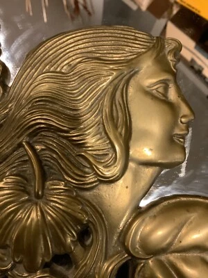 $79.99 • Buy Vintage Victorian Lady Floral Mirror Brass Wall Art Deco Sculpture 10” Nouveau