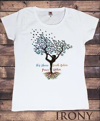 Women’s T-Shirts New Cotton Short Sleeve Tee - Yoga Meditation Print TS1618 • £12.99