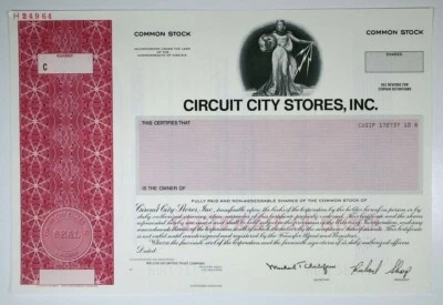 $42.88 • Buy VA. Circuit City Stores, Inc., 1993 Odd Shares Specimen Stock Certificate, VF