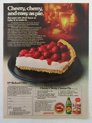 1981 JOHNSTONS Ready Made Pie Crust Magazine Ad -Cheery Cherry Cheese Pie Recipe • $9.99