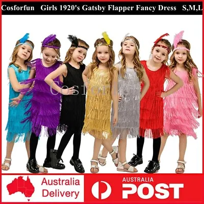 Kids Girls Gatsby Fancy Dress Flapper 1920's Charleston Dress Up Cosplay Costume • £21.04