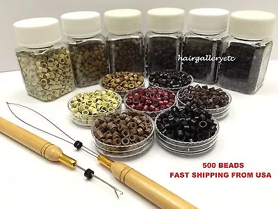 500 Silicone Micro Rings Beads Feather Hair Extension Hook Loop Tool Kit • $10.99