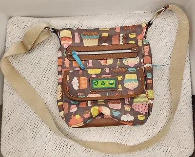 £19.36 • Buy Lily Bloom Purse Brown Cupcake Colorful Print Flap Messenger Bag Cross-body 
