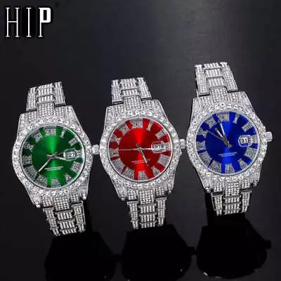 Hip Hop Full Iced Out Mens Watches Luxury Date Quartz Wrist Watches With Micropa • £20