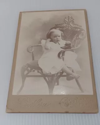 Antique Vtg Cabinet Photo Salinas California Little Baby Girl In Chair & Dress • $14.86