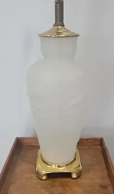 Vintage XL Muller Freres Style Vase Lamp Satin Glass Embossed Tropical Birds... • $149.99