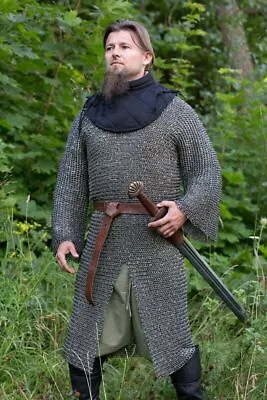 Medieval MS Chainmail Round Riveted Chain Mail Long Sleeve LARP SCA Reenactment • £171.68