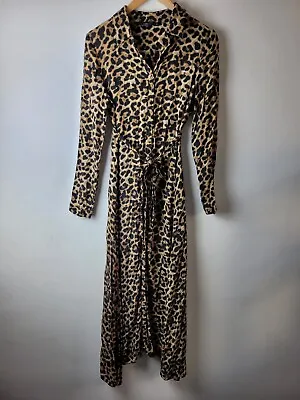 Zara Women Size XS Brown Black Leopard Print Shirt Maxi Dress Casual Smart Long • £20