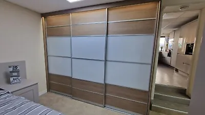 Ex Display 3 Door Sliding Wardrobe Doors & Track Only -  MFC Oak & White Glass  • £400