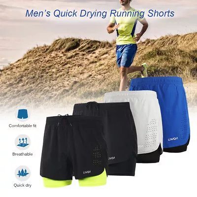  Men's 2-in-1 Running Shorts Quick Drying Breathable Active Training N2L7 • $15.90