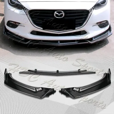 $52.99 • Buy For 2014-2018 Mazda 3 Axela Carbon Look Front Bumper Body Kit Spoiler Lip 3PCS