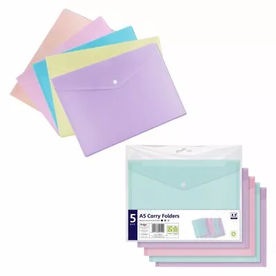 A5 Pastel Plastic Document Wallet Popper Stud Wallets File Folder Home Office • £8.39