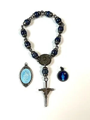 Lot Vintage Sterling Silver Catholic Rosary Prayer Beads W/Art Deco Enamel Charm • $30