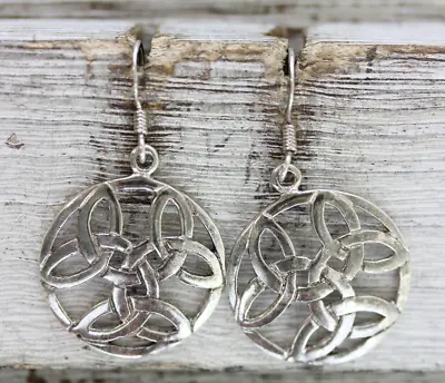 Vintage Celtic Knot Irish Sterling Silver Dangle Drop Earrings 925 Pretty Design • $28