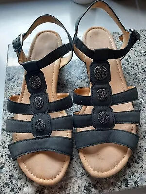 GABOR Ladies Black Suede Flat Sandals Uk 7 • £9