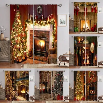 £27 • Buy 2PC Christmas Curtains Thermal Insulate Festival Panels For Kitchen Living Room