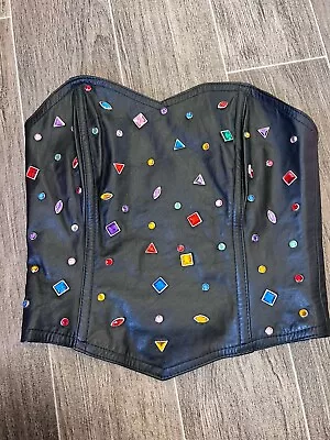 Vintage Bejeweled Leather Crop Top • $9.99