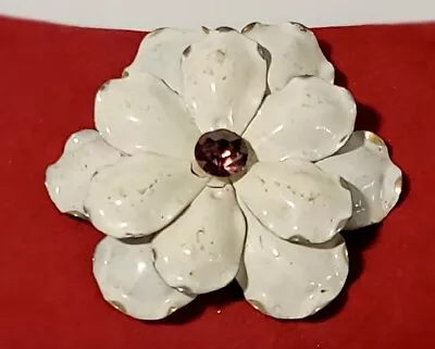 Vintage Brooch Flower Ab Rhinestones Enamel Large Pin • $0.75