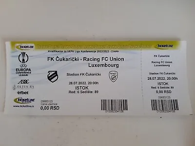 Cukaricki Racing Union Luxembourg Football Ticket 2022-23 UEFA Conference League • $12.63